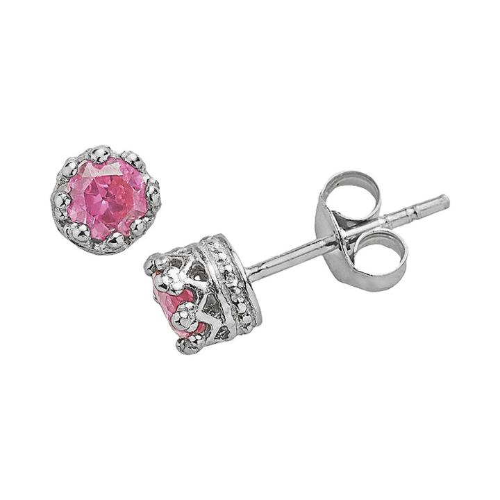1/2 Tcw Tiara Sterling Silver 4mm Round-cut Pink Sapphire Crown Earrings