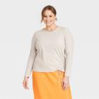 Women's Plus Size Long Sleeve Side Ruched T-shirt - A New Day Cream