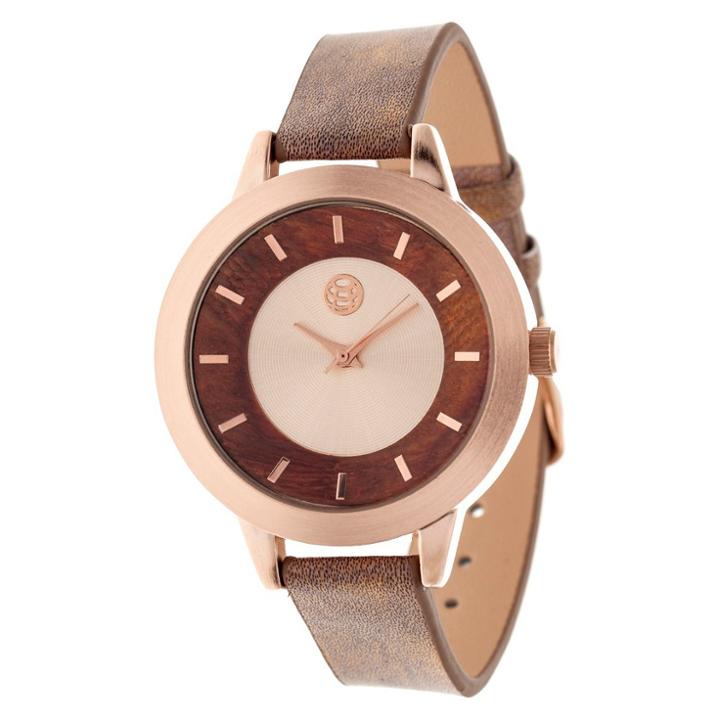 Women's Earth Autumn Wood Outer-dial Polyurethane Strap Watch-brown, Khaki