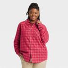 Houston White Adult Plus Size Corduroy Long Sleeve Button-down Shirt - Red Plaid