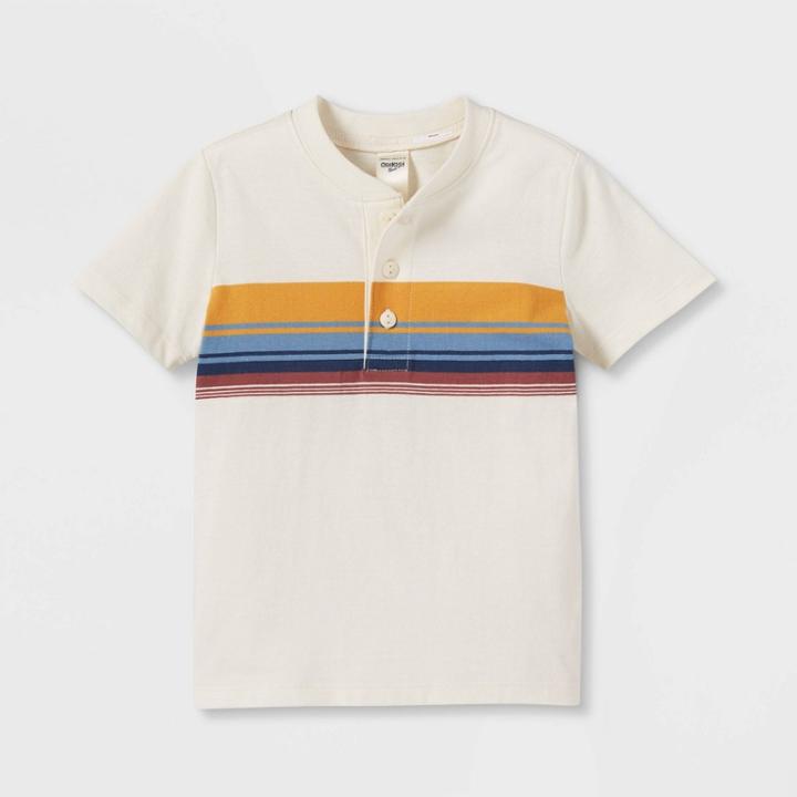 Oshkosh B'gosh Toddler Boys' Striped Knit Short Sleeve Henley Shirt - White