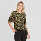Women's Floral Print Short Sleeve Round Neck Blouse - Who What Wear Yellow