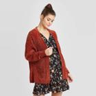 Women's Long Sleeve Open Stitch Chenille Cardigan - Xhilaration Red Xs/s, Women's,