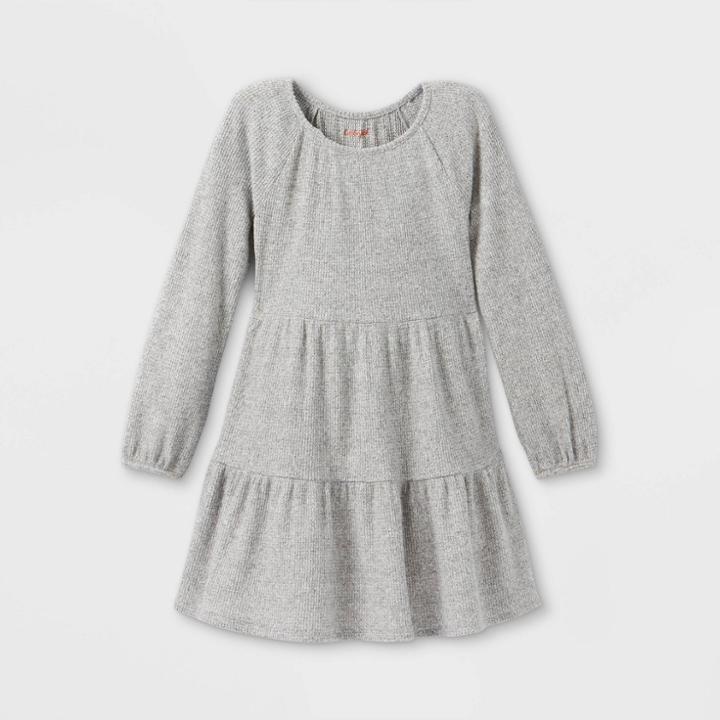 Girls' Long Sleeve Cozy Tiered Dress - Cat & Jack Heather Gray