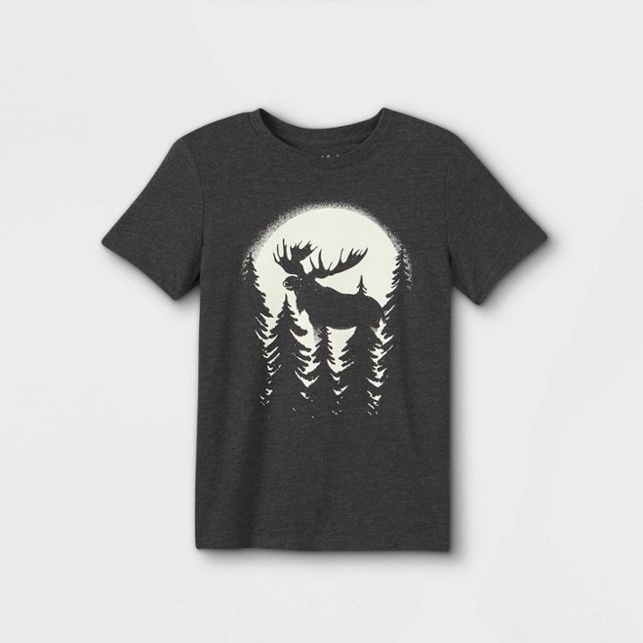 Boys' 'moose Under The Moon' Graphic Short Sleeve T-shirt - Cat & Jack Charcoal Gray