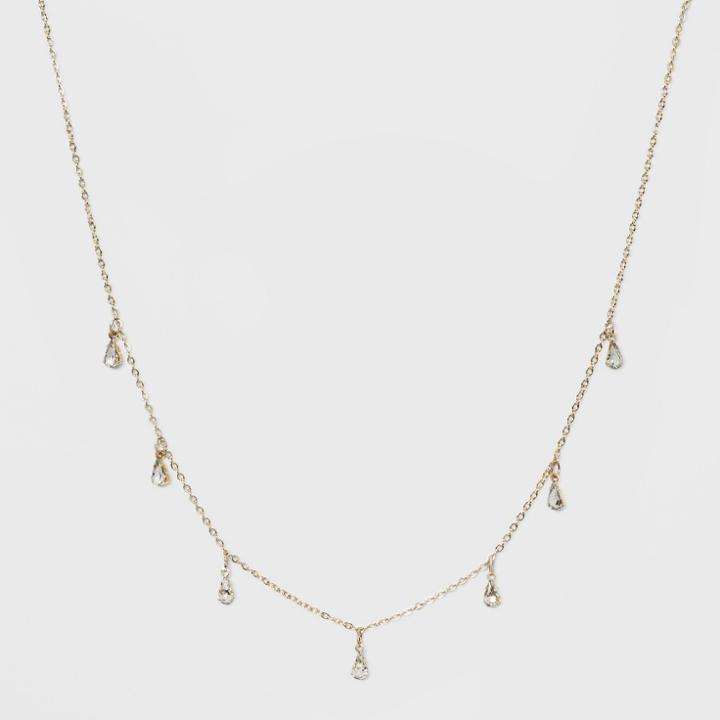Crystal Acrylic Stone, Short Delicate Charm Drop Necklace - Wild Fable Bright Gold