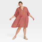 Women's Plus Size Flutter Elbow Sleeve A-line Dress With Tassels - Knox Rose Clay Pink