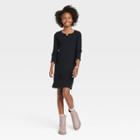 Girls' Notch Neck Long Sleeve Knit Dress - Art Class Black