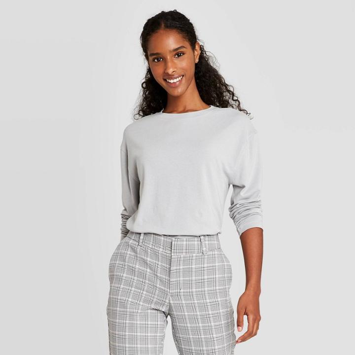 Women's Long Sleeve T-shirt - A New Day Gray