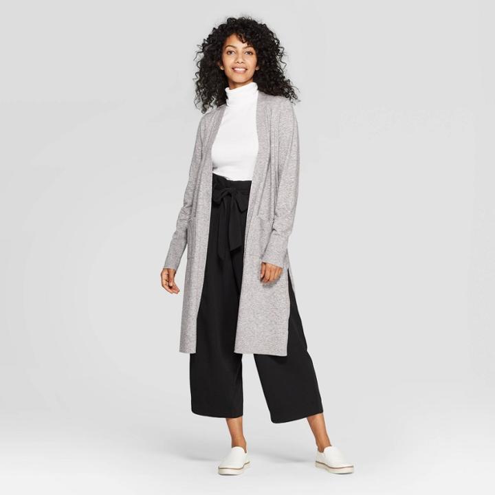 Women's Long Sleeve Cozy Open Layer Sweater - A New Day Gray