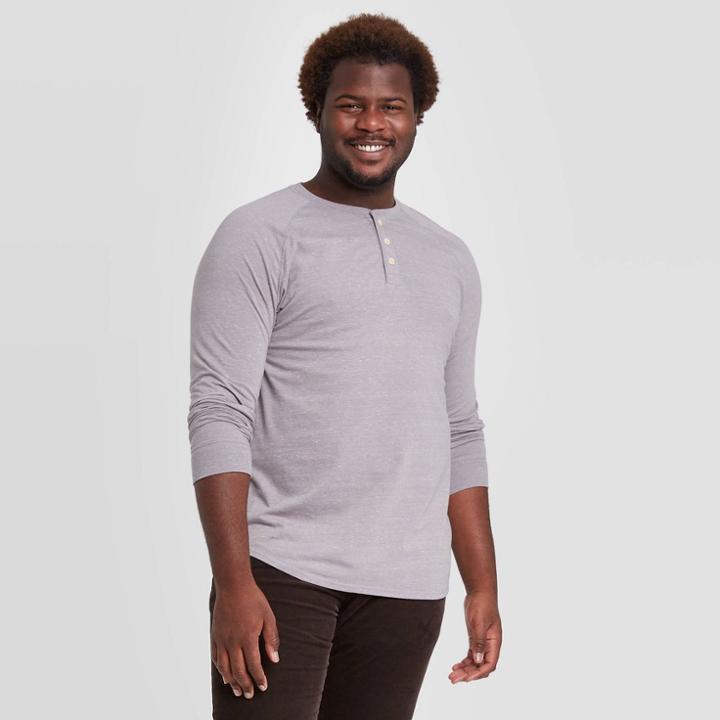 Men's Big & Tall Standard Fit Long Sleeve Button-down Henley T-shirt - Goodfellow & Co Gray