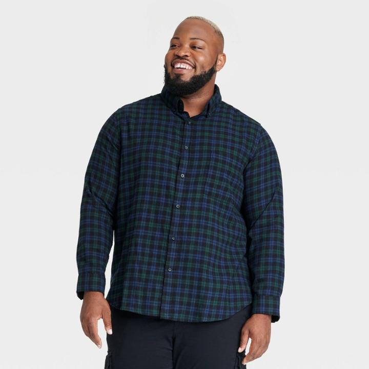 Men's Big & Tall Lightweight Flannel Long Sleeve Button-down Shirt - Goodfellow & Co Navy Blue