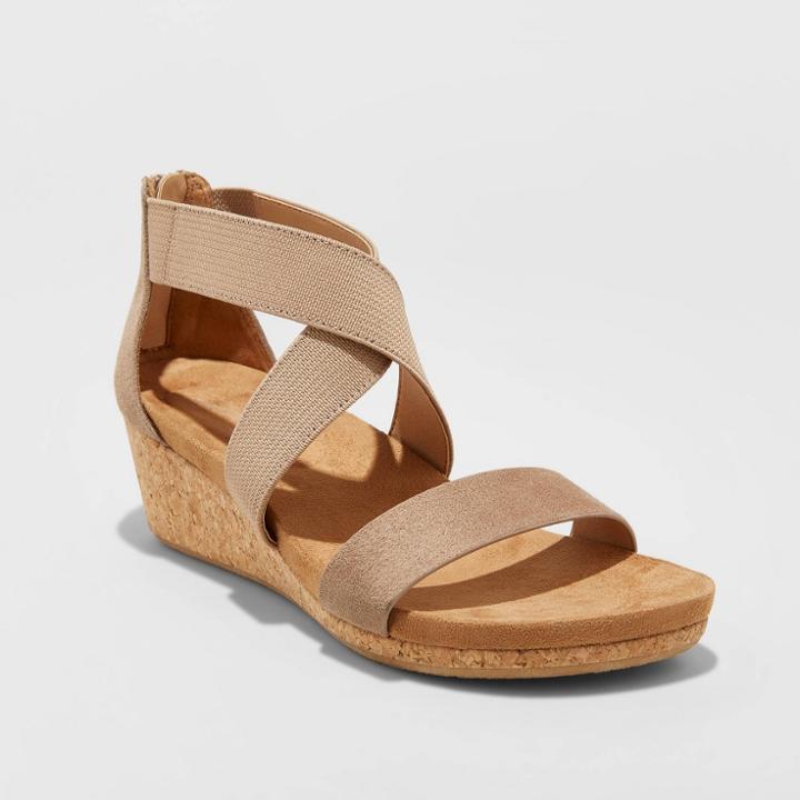 Women's Brita Elastic Microsuede Cork Bottom Wedge Pumps - Universal Thread Taupe 5, Women's, Brown