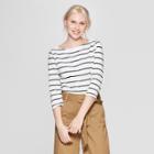 Women's Striped 3/4 Sleeve Boat Neck Top - A New Day Cream/black (ivory/black)