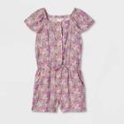 Girls' Printed Short Sleeve Woven Romper - Cat & Jack Floral Peach Xs, Floral Pink