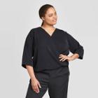 Women's Plus Size Dolman 3/4 Sleeve Wrap Front Woven Top - Prologue Black 1x, Women's,