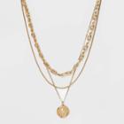 18 3 Row Layered Chain And Medallion Necklace - A New Day Gold