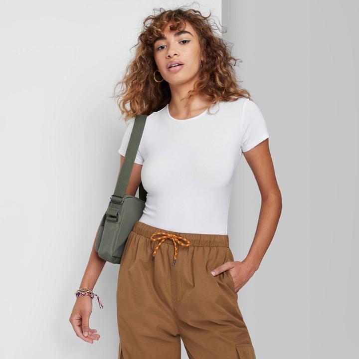 Women's Short Sleeve Open Back Bodysuit - Wild Fable White