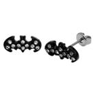 Dc Comics Batman Cut Out Logo Stainless Steel Stud Earrings With Clear Gems - Black, Kids Unisex, Black/silver
