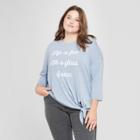 Women's Plus Size Short Sleeve Life Is Fine With A Glass Of Wine Tie Front Graphic T-shirt - Modern Lux -