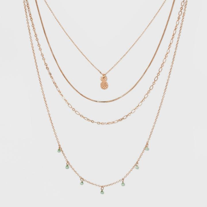 Target Multi Layer With Beads And Pineapple Charm Necklace - Rose Gold