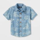 Oshkosh B'gosh Toddler Boys' Dino Palm Print Chambray Woven Short Sleeve Button-down Shirt - Blue