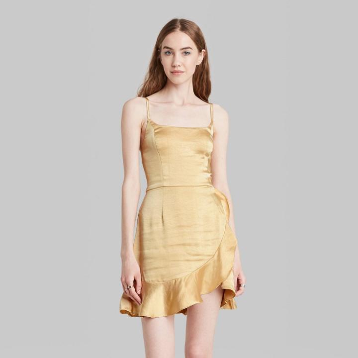 Women's Sleeveless Satin Wrap Dress - Wild Fable Beige