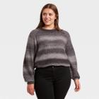 Women's Plus Size Crewneck Ombre Pullover Sweater - Ava & Viv Black X