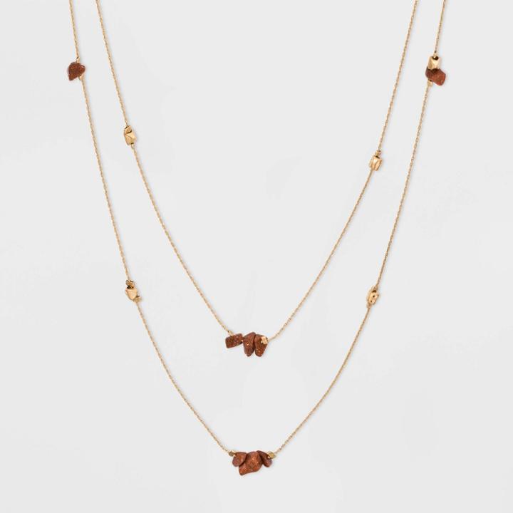 Semi-precious Goldstone Nugget Wrap Necklace - Universal Thread Gold, Women's