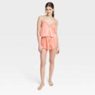 Women's Satin Lace Trim Tank And Shorts Pajama Set - Colsie Coral Orange