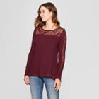 Women's Long Sleeve Crochet Waffle Blouse - Knox Rose Burgundy (red)