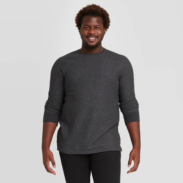 Men's Tall Standard Fit Long Sleeve Textured Crew Neck T-shirt - Goodfellow & Co Gray