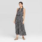 Women's Printed Sleeveless Halter Neck Smocking Maxi Dress - Prologue Black