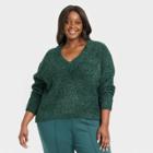 Women's Plus Size Lurex V-neck Sweater - Ava & Viv Green X