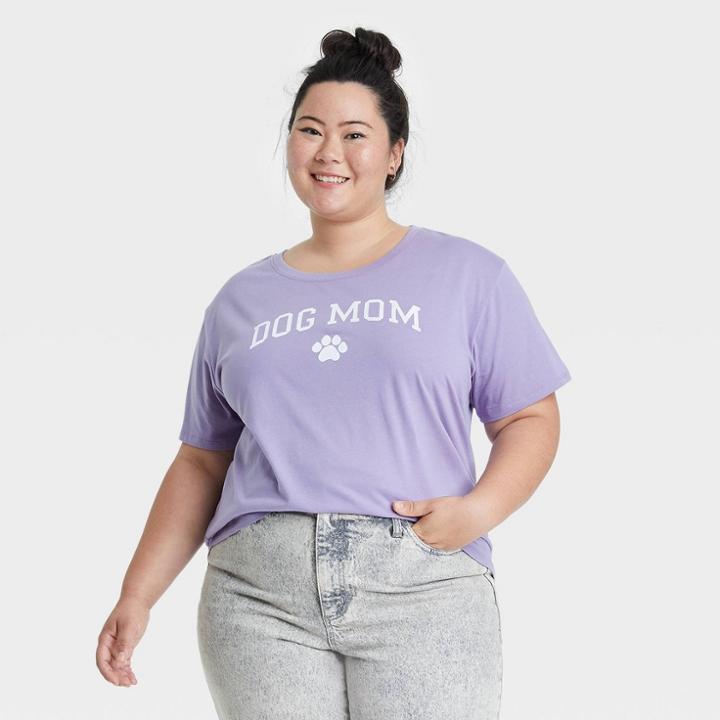 Modern Lux Women's Plus Size Dog Mom Short Sleeve Graphic T-shirt - Purple