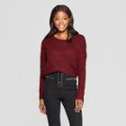 Women's Long Sleeve Lace-up Detail Textured Pullover Sweater - Almost Famous (juniors') Burgundy