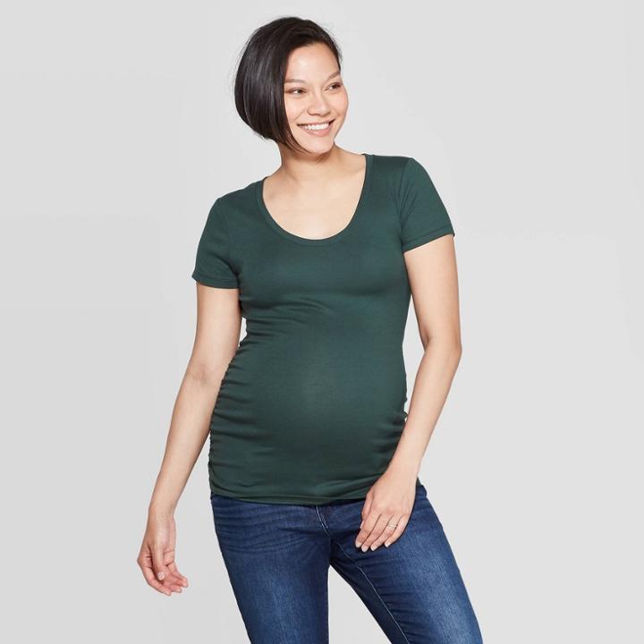 Maternity Short Sleeve Shirred Scoop Neck T-shirt - Isabel Maternity By Ingrid & Isabel Green Xxl, Infant Girl's