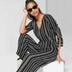 Women's Striped Tie Short Sleeve Jumpsuit - Wild Fable Black/white