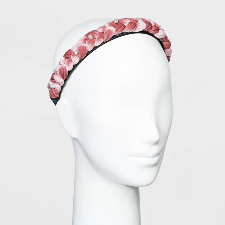 Braided Velvet Braided With Scatter Pearls Headband - Wild Fable Blush, Pink