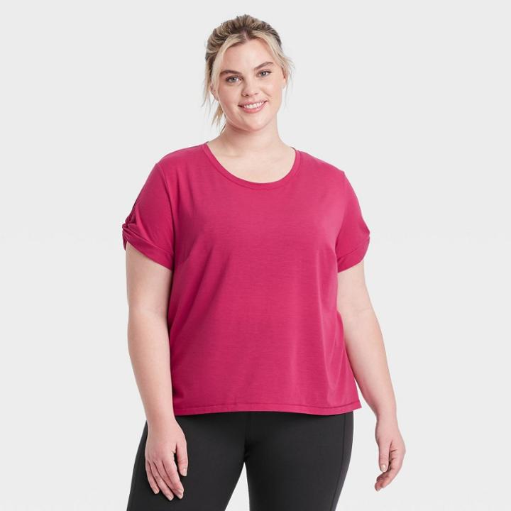 Women's Plus Size Short Sleeve Twist T-shirt - All In Motion Cranberry