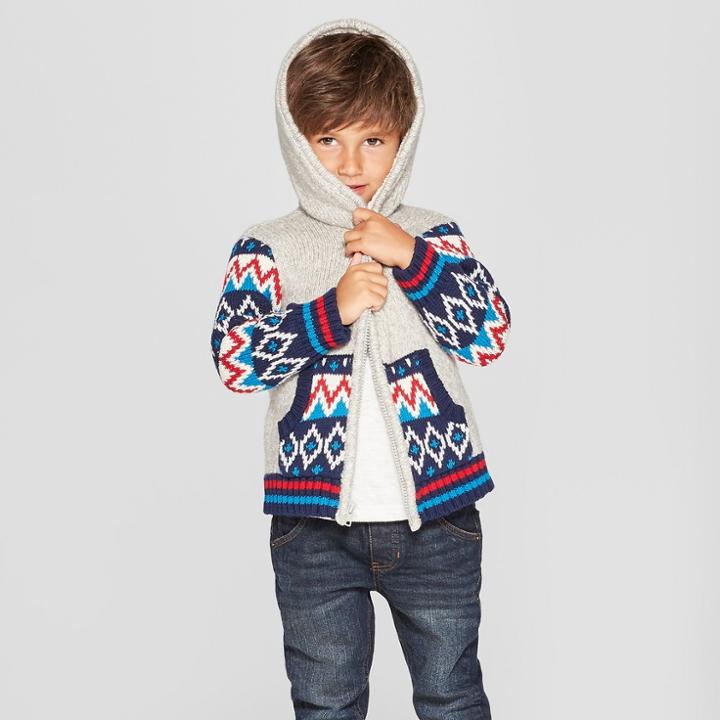 Toddler Boys' Zip-up Cardigan With Kanga Pocket - Cat & Jack Gray 12 M, Boy's,