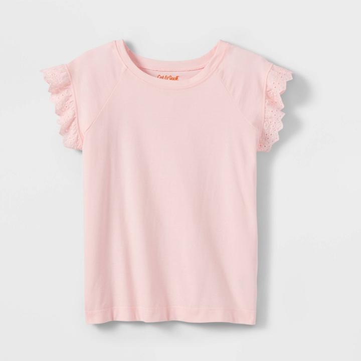 Girls' Short Sleeve Eyelet T-shirt - Cat & Jack Light Pink