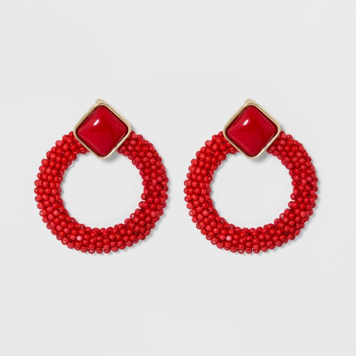 Sugarfix By Baublebar Enamel Studs Beaded Hoop Earrings - Red, Girl's
