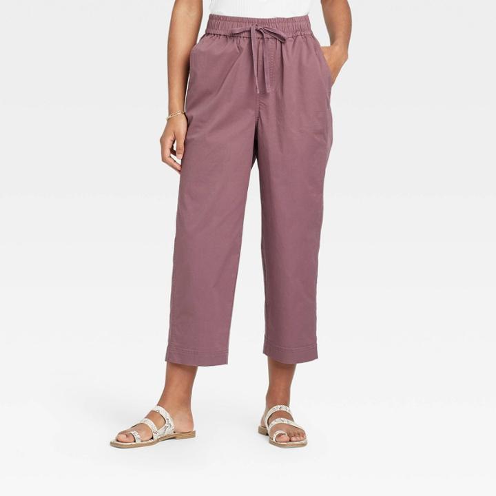 Women's High-rise Relaxed Fit Pull-on Ankle Pants - A New Day Dark Purple