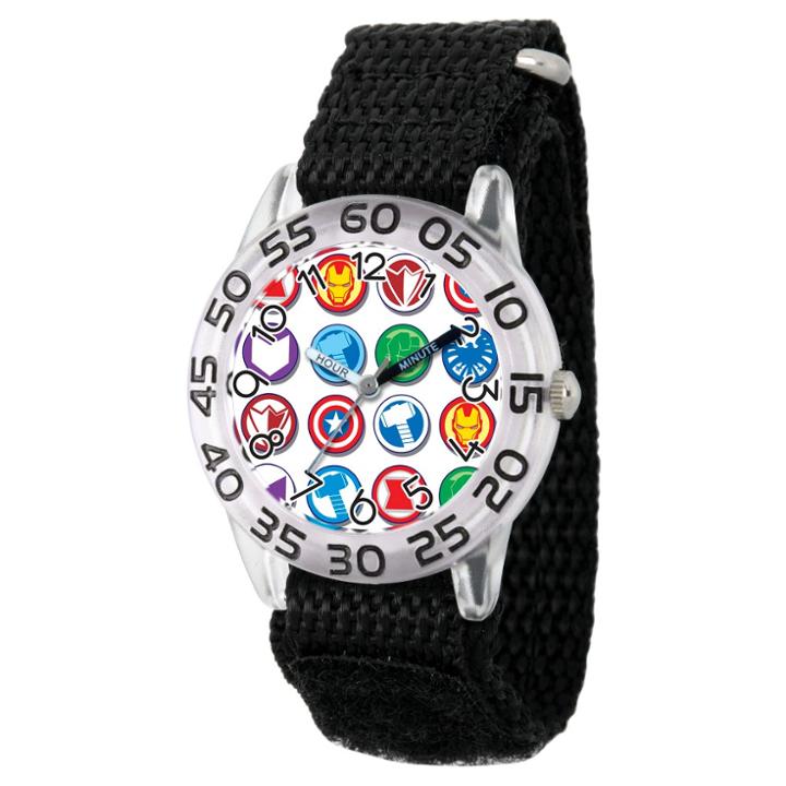 Boys' Marvel's Avengers Marvel Group Logo Clear Plastic Time Teacher Watch - Black, Boy's,
