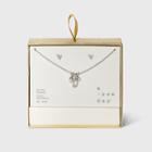 Silver Plated With Cubic Zirconia And Pearl Initial 'd' Charm Cluster Necklace And Earring Set - A New Day