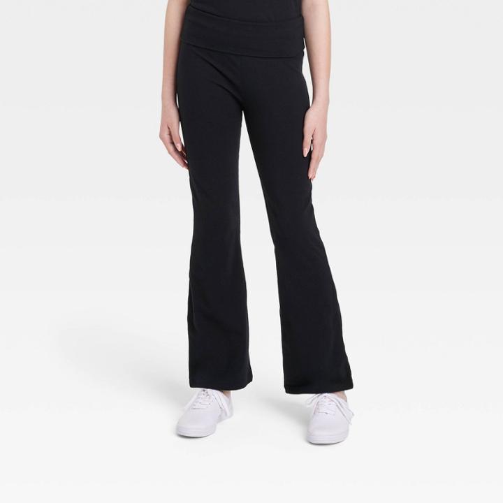 Girls' Foldover Waist Flare Leggings - Art Class Black
