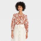 Women's Long Sleeve Blouse - A New Day Dark Orange Floral