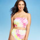 Women's Bandeau Crop Bikini Top - Xhilaration Pink Tie Dye Print S, Women's,