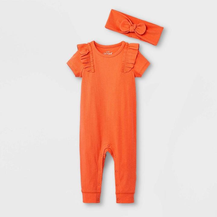 Baby Girls' Rib Romper With Headband - Cat & Jack Red Newborn